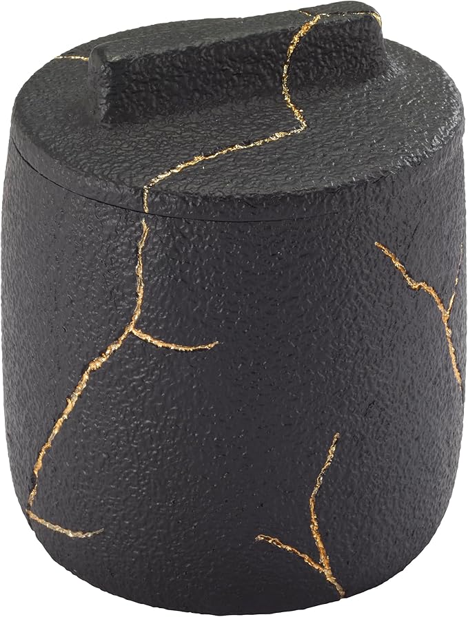 Nicole Miller - Covered Jar, Resin Countertop Accessories, Dorm Room Essentials (Sydney Collection, Black/Gold)