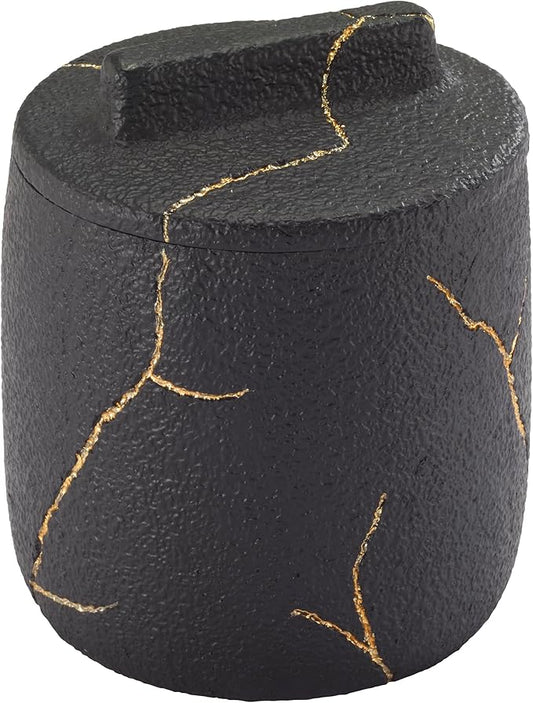 Nicole Miller - Covered Jar, Resin Countertop Accessories, Dorm Room Essentials (Sydney Collection, Black/Gold)