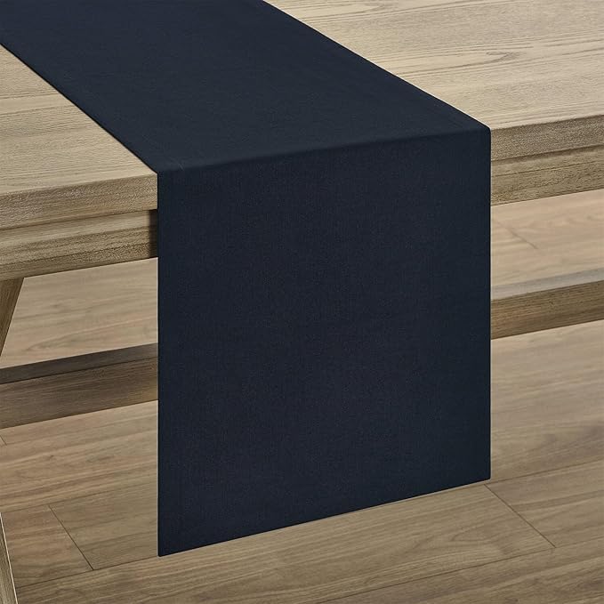ZeeMart Basic Linen Style Table Runner, 14 x 90 Inch Dark Navy, Rustic Farmhouse Dark Blue Table Runners 90 Inches Long, Everyday Polyester Table Runner - Machine Washable & Easy Care