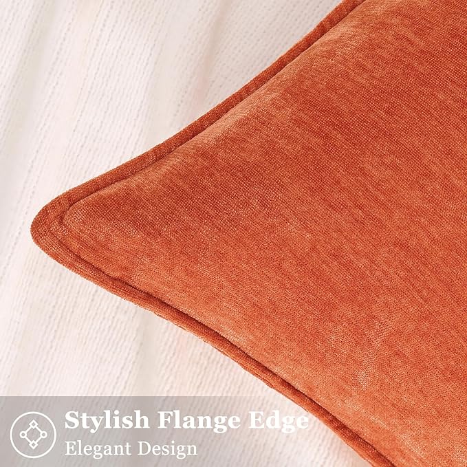 decorUhome Spring Couch Euro Sham Throw Pillow Covers 26x26 Set of 2, Decorative Soft Velvet Modern Cozy Chenille Pillow Cases with Elegant Design for Sofa Bed Living Room Home Decor, Rust