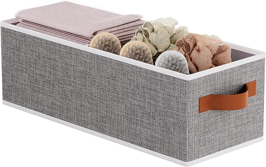 Fabric Storage Bin, Foldable Long Clothes Basket, 15 x 6 x 5 Inch Storage Box Container with Double Handles, Gray, 1-Pack