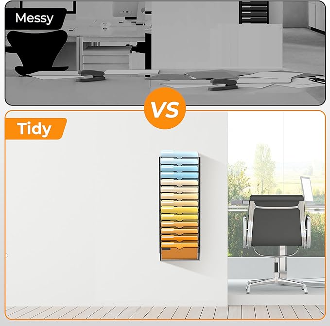 SUPEASY 14-Tier Wall File Organizer Mesh Office Mail Holder, Hanging Wall Organizer Magazine Rack for Office Black
