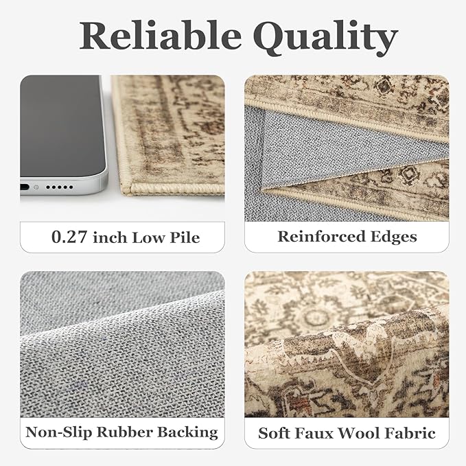 Brown Taupe 2x6 Hallway Runner Rug, Carpet Runners 6ft for Kitchen Non Slip Washable, Farmhouse Distressed Floor Runner for Entryway Front Door, Vintage Medallion Rug Runner Bathroom Bedroom