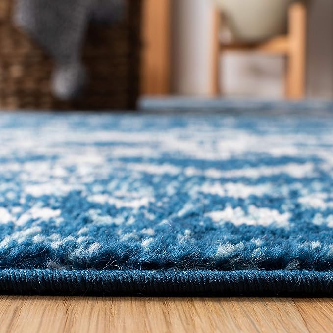 SAFAVIEH Amsterdam Collection Area Rug - 4' Square, Navy & Beige, Moroccan Boho Design, Non-Shedding & Easy Cleaning, Ideal for Living Room, Bedroom, Dining Space (AMS108N)