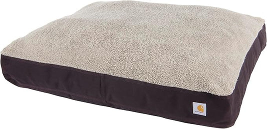 Carhartt Durable Canvas Pet Bed, Water Resistant Firm Duck Dog Bed, Deep Wine (Sherpa Top), Large