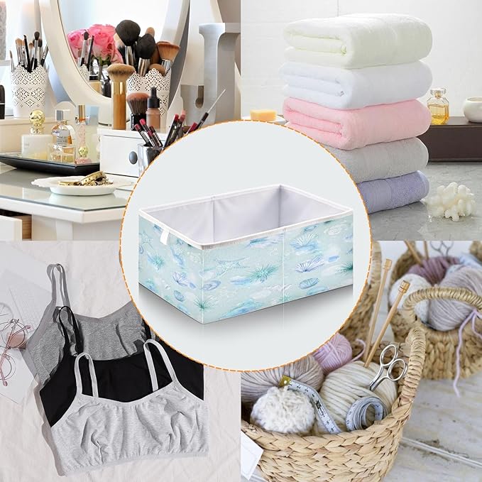 Bolaz Blue Shell Pattern Closet Organizers Storage Cubes Storage Bins Shelf Baskets Containers for Home Room Office,Rectangle