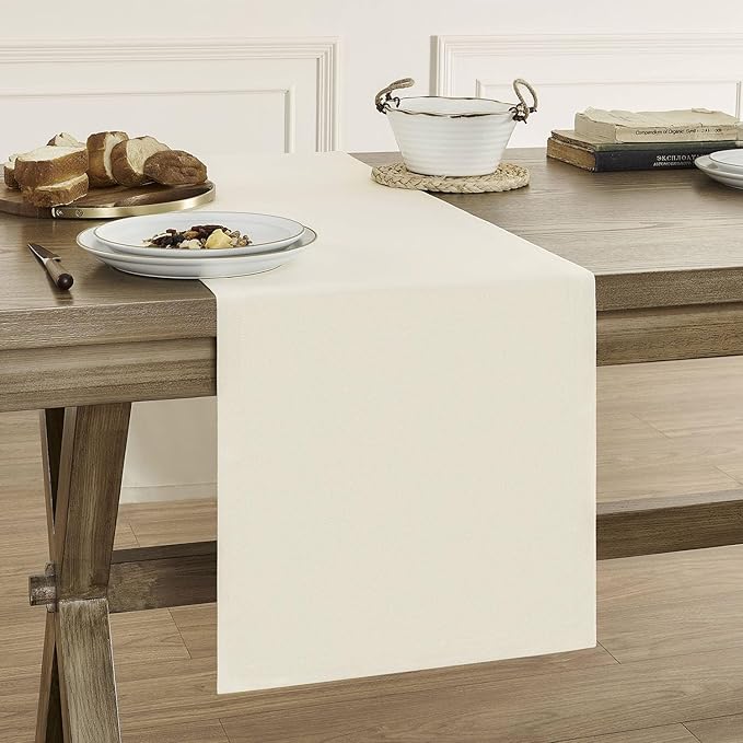 ZeeMart Basic Linen Style Table Runner, 14 x 72 Inch Off White, Rustic Farmhouse Creamy White Table Runners 72 Inches Long, Everyday Polyester Table Runner - Machine Washable & Easy Care