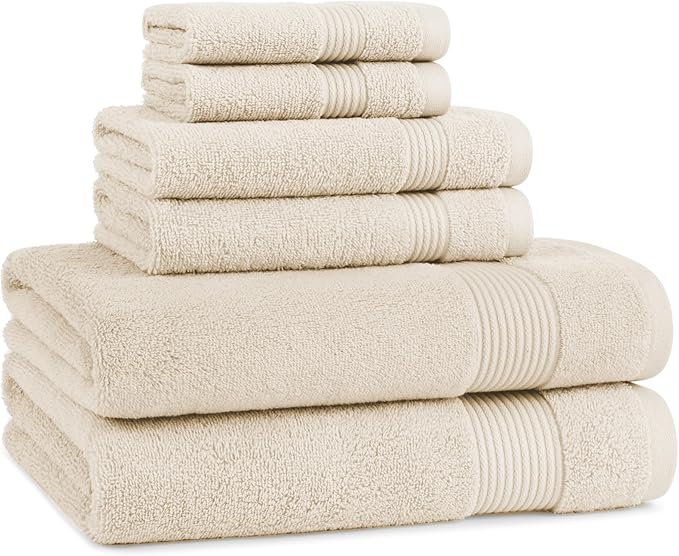 Arkwright Solid 6 Piece Bath Towel Set, 100% Cotton 600 GSM Soft Absorbent Bathroom Towels for Hotel, Spa or Vacation Rental, Alabaster Ivory (2 Bath Towels, 2 Hand Towels, 2 Washcloths)