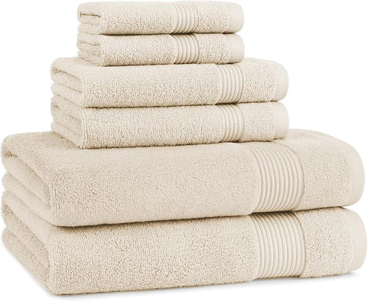Arkwright Solid 6 Piece Bath Towel Set, 100% Cotton 600 GSM Soft Absorbent Bathroom Towels for Hotel, Spa or Vacation Rental, Alabaster Ivory (2 Bath Towels, 2 Hand Towels, 2 Washcloths)
