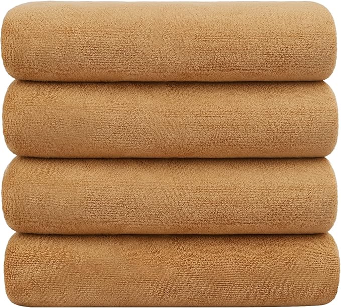 Microfiber Bath Towels, Bath Towel 4 Pack 30" x 60", Oversized, Soft, Super Absorbent and Fast Drying, Bathroom Towel Set for Sport, Fitness, Yoga, Beige