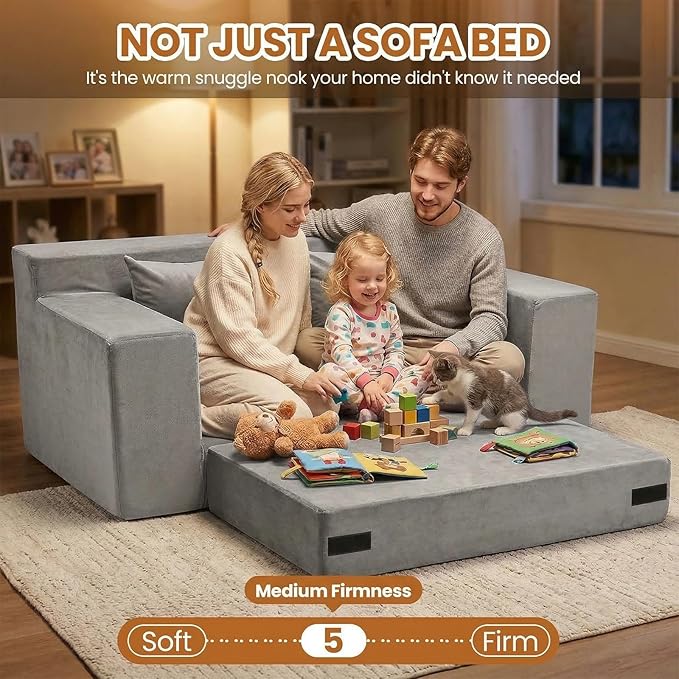 Convertible Sofa Bed, 5 in 1 Small Boneless Couch Pull Out Loveseat Sleeper Sofa,Corduroy Futon Couch Folding Mattress with 4 Pillows for Living Room Bedroom Lounge (No Assembly)