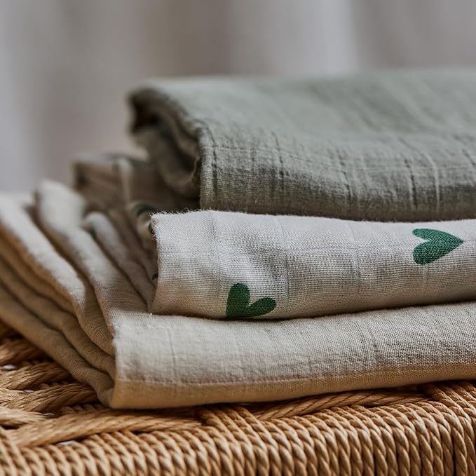 Baby Swaddle – Organic Cotton Muslin Baby Swaddles for Newborns 47” x 47” (Green Hearts)
