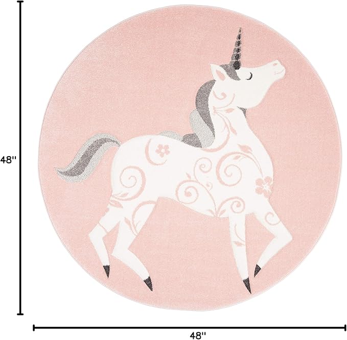 SAFAVIEH Carousel Kids Collection 4' Round Pink / Ivory CRK163P Unicorn Nursery Playroom Area Rug