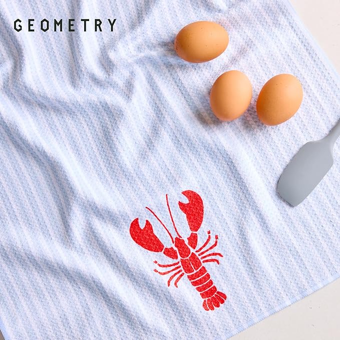 Tea Towels – Spring & Summer Collection – Quick-Dry, Ultra-Absorbent, Reusable Microfiber Kitchen Towels for Drying & Cleaning - Lobster Bay - 2 Pack