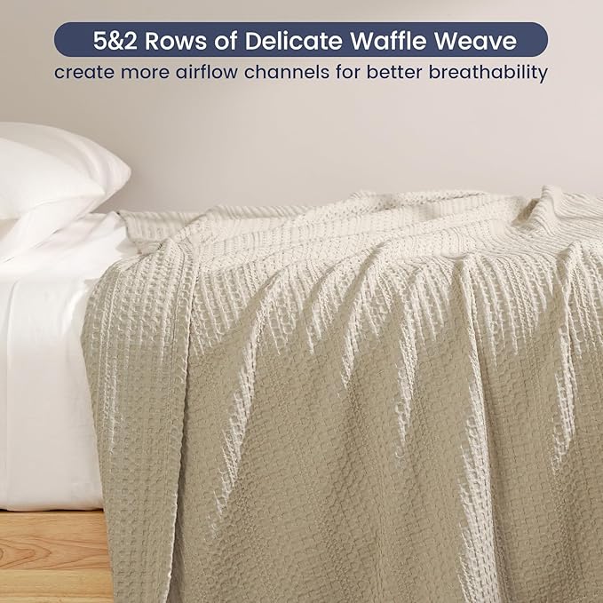 PHF Lightweight Waffle Weave Throw Blanket 50"x 60", Soft Woven Summer Blanket for Hot Sleepers - Aesthetic Home Decor for Couch Bed Sofa, Pet Friendly, Natural/Linen