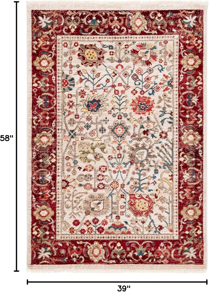 SAFAVIEH Kashan Collection Accent Rug - 3'3" x 4'1, Ivory & Red, Traditional Oriental Design, Non-Shedding & Easy Care, Ideal for High Traffic Areas in Entryway, Living Room, Bedroom (KSN303D)