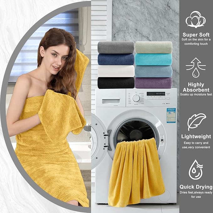 4 Piece Extra Large Bath Towel 35"x70" Oversized Bath Sheet Bath Towel Set for Bathroom Ultra Soft Cozy Highly Absorbent Quick Dry Bathroom Towel for Spa Gym Hotel,Shower Towel for Daily Use,Yellow