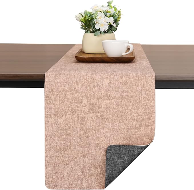 Table Runners 72 Inches Long, Dual-Sided Faux Leather Farmhouse Table Runner Waterproof Heatproof Non-Slip for Living Room Party Home Decor Holiday Decorations(Gray Pink, 12 x 72 Inch)