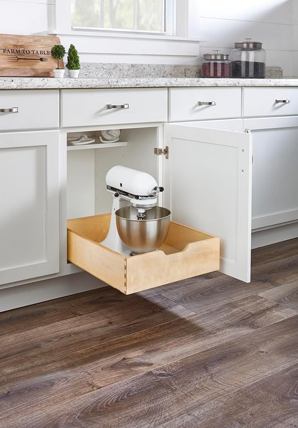 Rev-A-Shelf Standard Pullout Kitchen Cabinet Organizer and Drawer Box with Soft-Close for 21" Base and 17.75" W Cabinet Opening, Wood, 4WDB-18SC-1