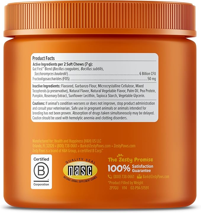 Zesty Paws Probiotics for Dogs - Digestive Enzymes for Gut Flora, Digestive Health, Diarrhea & Bowel Support - Clinically Studied DE111 - Dog Supplement Soft Chew for Pet Immune System - Pumpkin