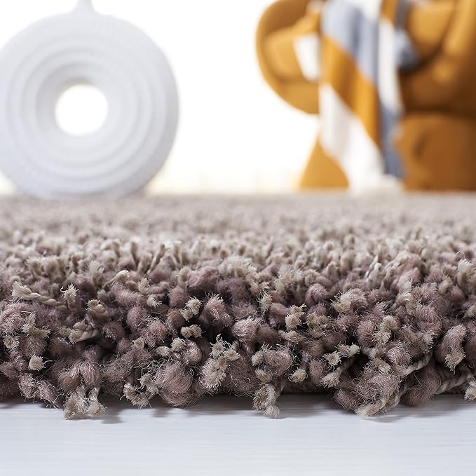 SAFAVIEH Santa Monica Shag Collection 6'7" x 9'6" Taupe SGN725 Solid Non-Shedding Living Room Bedroom Dining Room Entryway Plush 2-inch Thick Area Rug