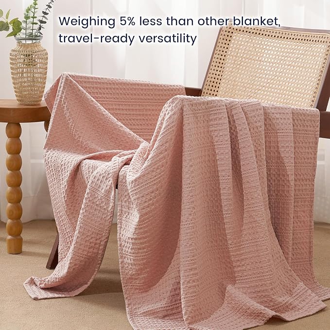 PHF Lightweight Waffle Weave Throw Blanket 50"x 60", Soft Woven Summer Blanket for Hot Sleepers - Aesthetic Home Decor for Couch Bed Sofa, Pet Friendly, Rose Pink