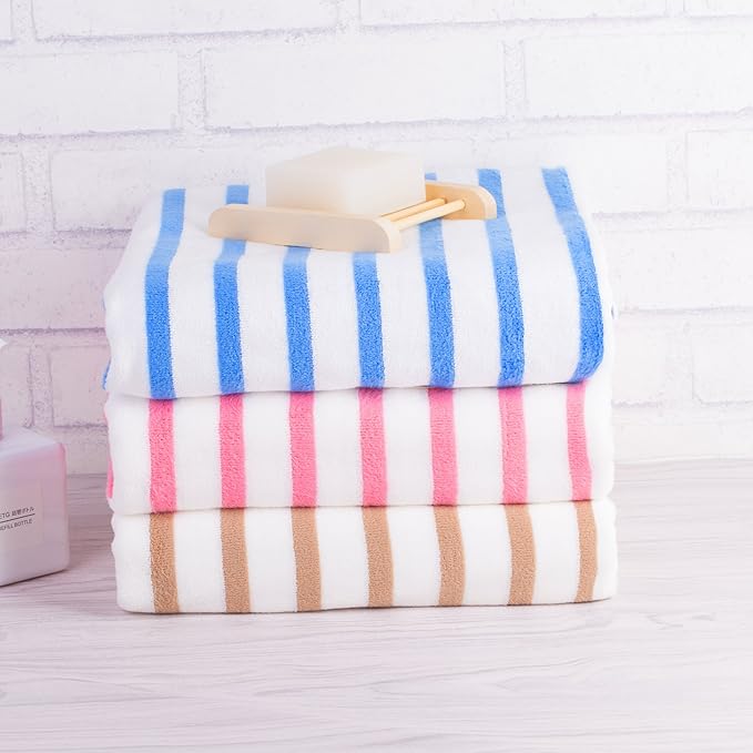 Microfiber Bath Towels Set, 2 Pack, 30" x 60", Absorbent Quick Drying Beach Towel Cabana Stripe for Adult, Travel, Summer, Sport, Swimming, Pool, Yoga, Camping, Microfiber StripePink