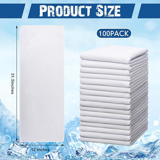 100 Pack Cooling Towel - Microfiber Cold Sports Sweat Rags Neck & Face Breathable Ice Chilly Towel for Gym Yoga Golf Workout Beach Accessories