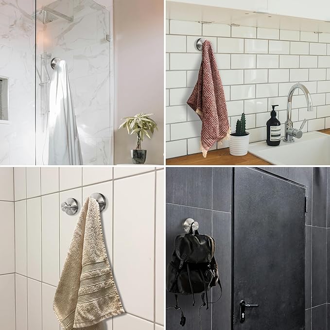 Suction Cup Hooks for Shower - 2 Pack, Bronze - Stainless Steel, Strong Suction, No Drill, Removable Hanger, Tile Bathroom Kitchen Wall, Glass Door, Mirror Hook Hanging Robe, Towel Holder