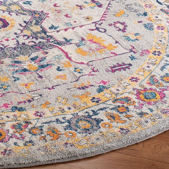 SAFAVIEH Evoke Collection 6'7" Round Grey/Grey EVK275H Oriental Medallion Distressed Non-Shedding Dining Room Entryway Foyer Living Room Bedroom Area Rug