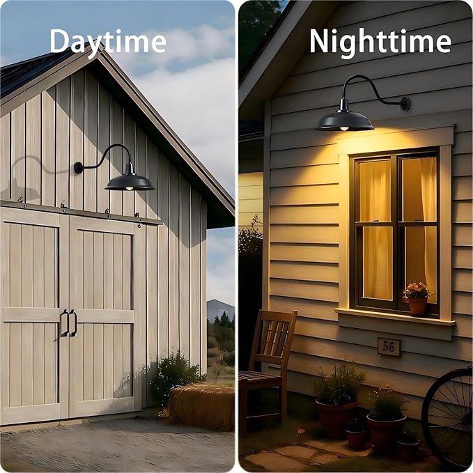 18 Inch Gooseneck Barn Light Outdoor, Large Matte Black Industrial Farmhouse Wall Light for Garage and Patio, ETL Listed, Weather-Resistant, E26 Base