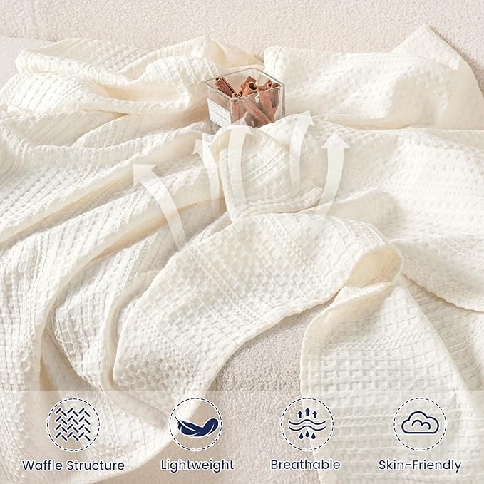 PHF Lightweight Waffle Weave Blanket King Size 104"x 90", Soft Woven Summer Blanket for Hot Sleepers - Aesthetic Home Decor for Couch Bed Sofa, Pet Friendly, Cream