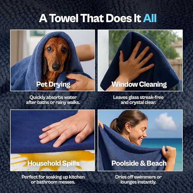 Captain's Car Care "The Kraken Drying Towel #1 Best and Largest Towel for Truck Detailing Streak Free, Massive 30x40 Inch Size, 1300 GSM Ultra Soft, Large Twisted-Loop Microfiber 70/30 Blend