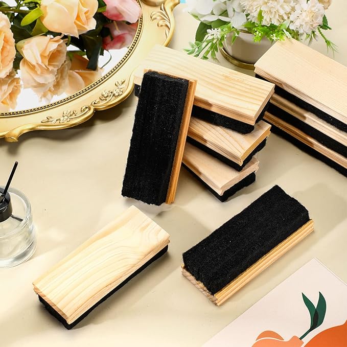 Felt Campus Style Erasers, Cleaner Dusters Felt Chalkboard Eraser for Kids Wood Chalk Eraser for Chalkboard Cleaners Dusters for Markers White Black Boards Paint School Students Teachers (24 Pieces)