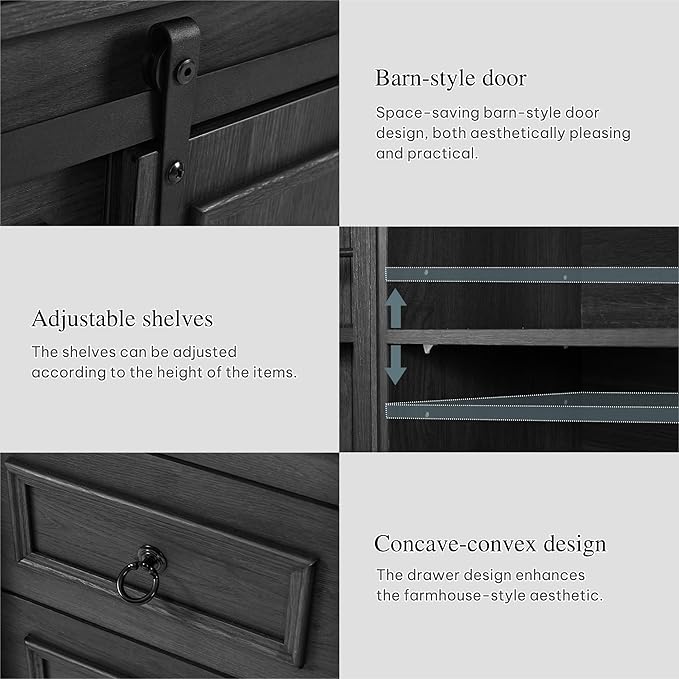 DWVO 71" Kitchen Pantry Storage Cabinet with Barn Doors, Tall Kitchen Cabinets with 4 Drawers and Adjustable Shelves, Versatile Storage for Living Room, Dining Room or Hallway, Grey Rustic Oak