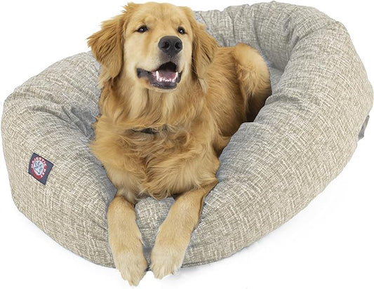 Majestic Pet 52 Inch Bagel Calming Dog Bed Washable – Cozy Soft Round Dog Bed with Spine Support for Dogs to Rest Their Head - Fluffy Donut Puppy Mat 52x35x11 (Inch) X-Large – Tan