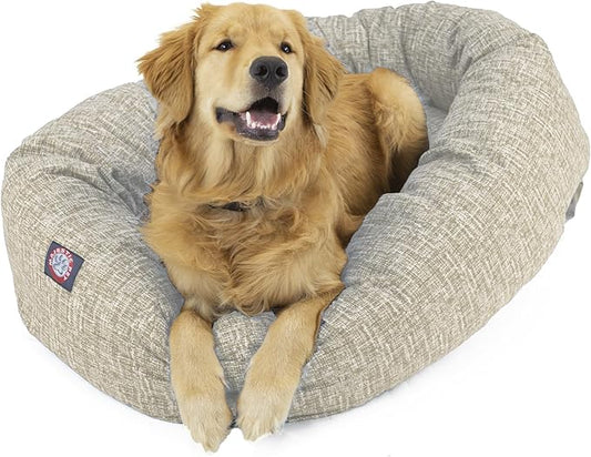 Majestic Pet 40 Inch Bagel Calming Dog Bed Washable – Cozy Soft Round Dog Bed with Spine Support for Dogs to Rest Their Head - Fluffy Donut Puppy Mat 40x29x9 (Inch) Large – Tan