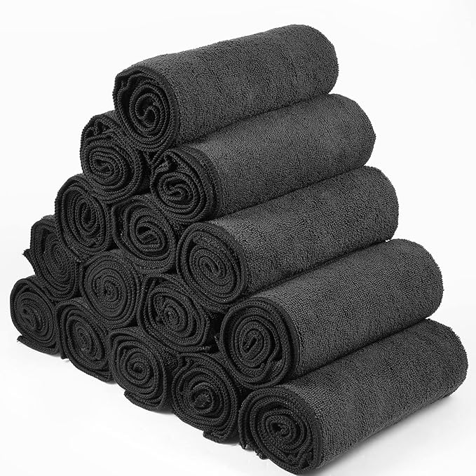 48 Pack Bleach Proof Towels 16x 26inch Microfiber Absorbent Hair Towels Bulk Bleach Salon Hand Drying Cloth for Gym Bath Spa Shaving Shampoo Home(Black)
