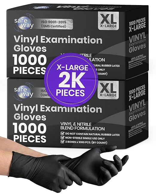 SAFEWAY USA Vinyl Disposable Gloves — Non-Latex and Powder Free, Heavy-Duty Protective and Multi-Purpose Gloves for Cleaning, Food Prep, Tattooing, Lab Works, Mechanics and More — (2000 pcs, X-Large)