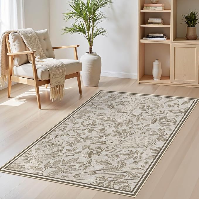 Vintage Living Room Area Rug 3x5 - Large Soft Washable Oriental Traditional Distressed Farmhouse Rugs for Bedroom - Indoor Floor Accent Carpet for Home Office House Decor -Easter Light Brown