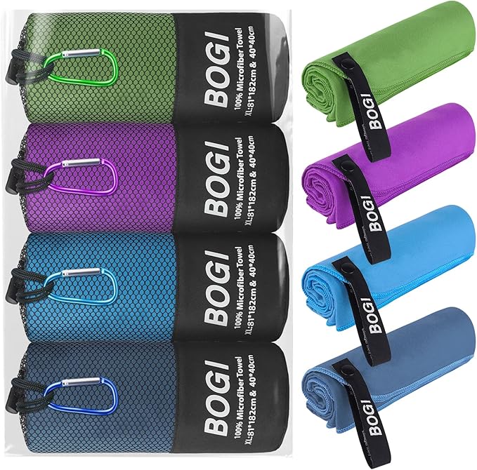 4 Pack(8 pcs) Microfiber Travel Sports Towel-Quick Dry Towel, Soft Lightweight Microfiber Camping Towel Absorbent Compact Travel Towel for Camping Gym Beach Bath Yoga Swimming Backpacking-X Large