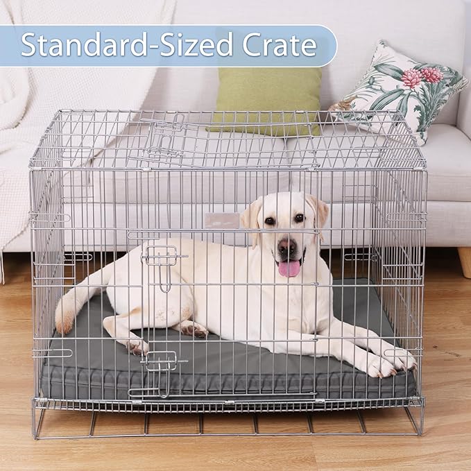 Vonabem XXL Dog Bed Waterproof Extra Large Crate Pad 48 Inch Washable with Removable Cover Reversible, Outdoor Foam Orthopedic Dogs Beds, Durable Leather Pet Anti-Slip Kennel Pads 47"x29" Grey