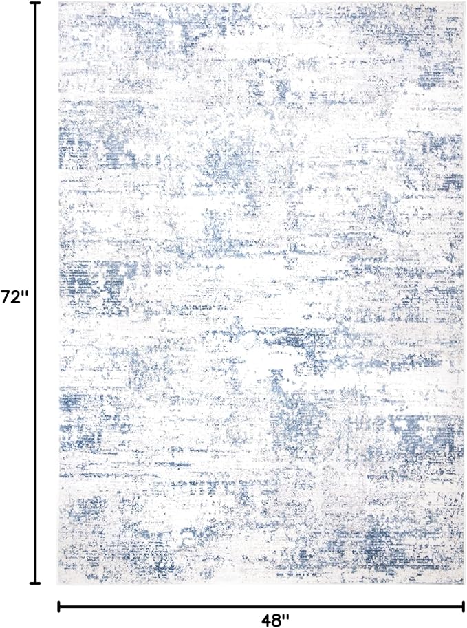 SAFAVIEH Amelia Collection Accent Rug - 4' x 6', Ivory & Blue, Modern Abstract Design, Non-Shedding & Easy Care, Ideal for High Traffic Areas in Entryway, Living Room, Bedroom (ALA700A)