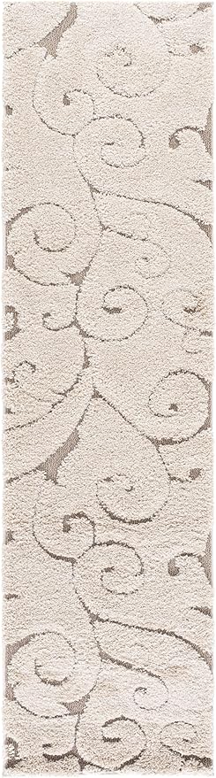 SAFAVIEH Florida Shag Collection Runner Rug - 2'3" x 8', Cream & Beige, Scroll Design, Non-Shedding & Easy to Clean, High-Low Plush Pile, Ideal for Bedroom, Foyer, Hallway (SG455-1113)