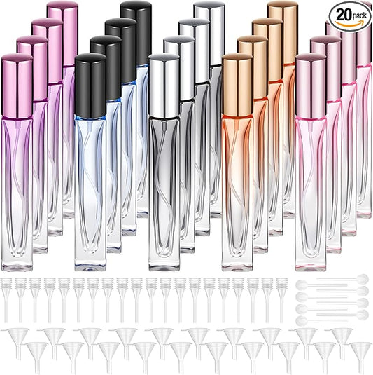 Domensi 20 Pcs 10/20/30 ml Perfume Travel Refillable Bottles Glass Spray Bottle Perfume Atomizer for Cologne Dispenser Leak-proof Fragrance Bottles Atomizer Pump Bottle Kit (Light Colors)