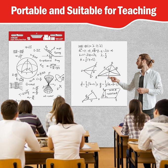 Thickened Sticky Easel Pad, 20 x 23 Inches Flip Chart Paper for Teachers,Giant Self-Stick Chart Paper for Wall, Anchor Chart Paper for Office Classroom with Sticky Note, 90 Sheets/3 Pads