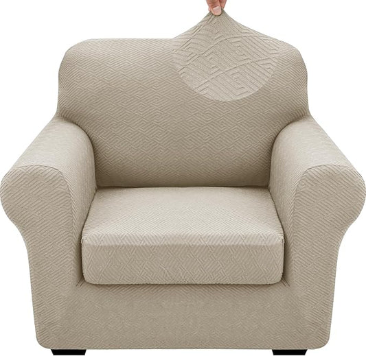XINEAGE 2025 New 2 Pieces Chair Covers with Arms Super Stretch Chair Slipcover for Living Room Pet Dog Universal Slip Cover Anti Slip Armchair Furniture Protector (Khaki), 31"-46"(1 Cushion)