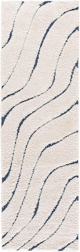 SAFAVIEH Florida Shag Collection Runner Rug - 2'3" x 7', Cream & Blue, Non-Shedding & Easy Care, 1.2-inch Thick Ideal for High Traffic Areas in Living Room, Bedroom (SG472-1165)