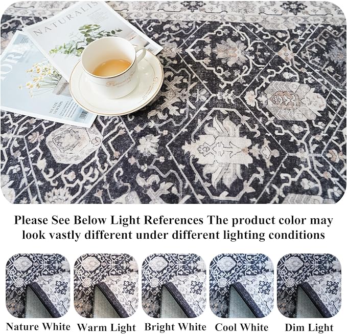 Hallway Washable Runner Rug - 3x20 Kitchen Rugs Entryway Rug Long Runner Vintage Soft Floor Mat Non Slip Indoor Farmhouse Carpet for Bathroom Living Room Bedroom (3 X 20, Black)