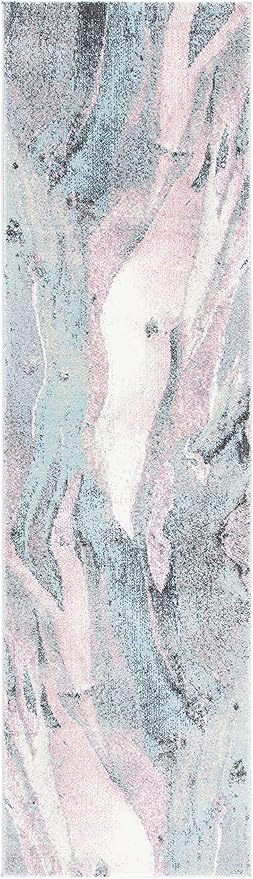 SAFAVIEH Glacier Collection 2'3" x 8' Pink / Blue GLA126U Modern Abstract Non-Shedding Living Room Entryway Foyer Hallway Bedroom Runner Rug